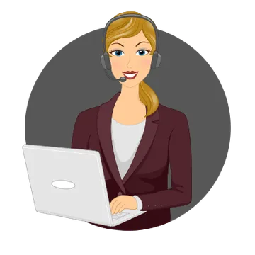 Ilustración de una persona con auriculares de atención al cliente ante un portátil
